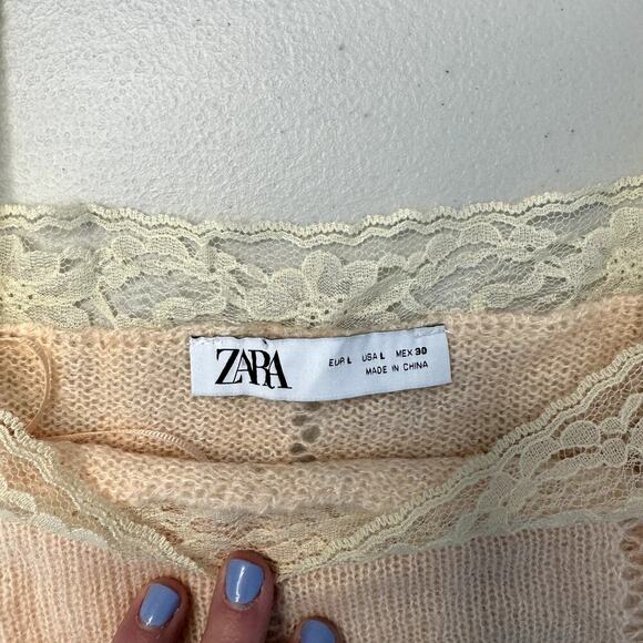 Zara Pointelle Lace Knit Crop Top Ballet Pink Women's Size Large - Picture 3 of 4
